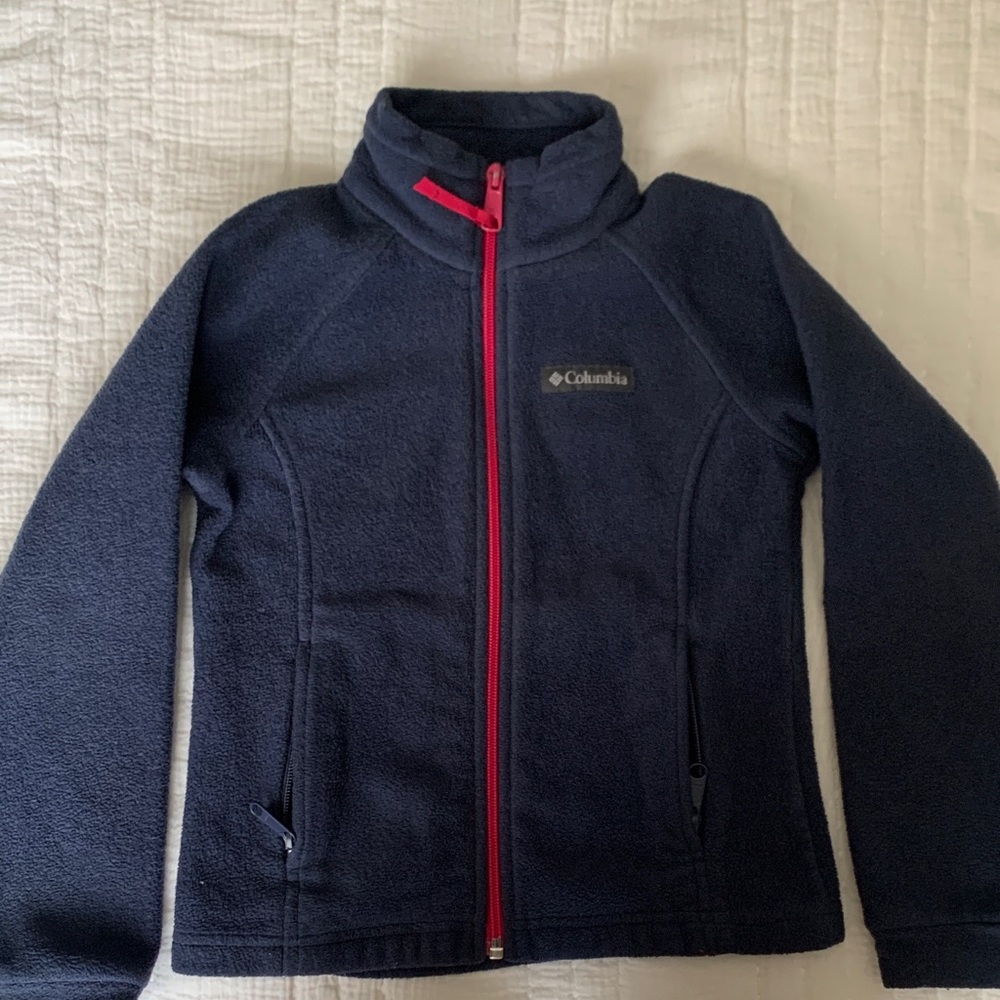 Columbia Kids Dark Blue Fleece Jacket with Bright Pink Zipper